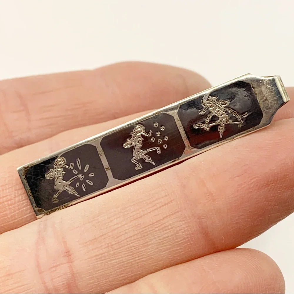 Vintage Siam Sterling silver Asian Niello enamel men’s tie clip
